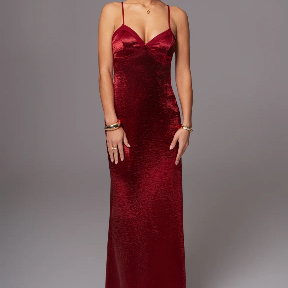 JLUXLABEL Burgundy Satin Maxi Dress